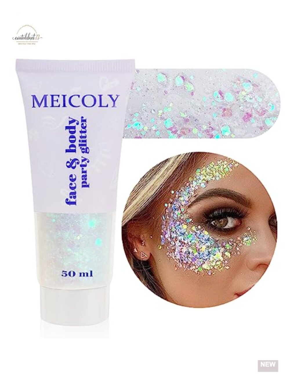 Face Body Glitter Gel, Self-Adhesive, 50ml, Mardi Gras Festival Rave